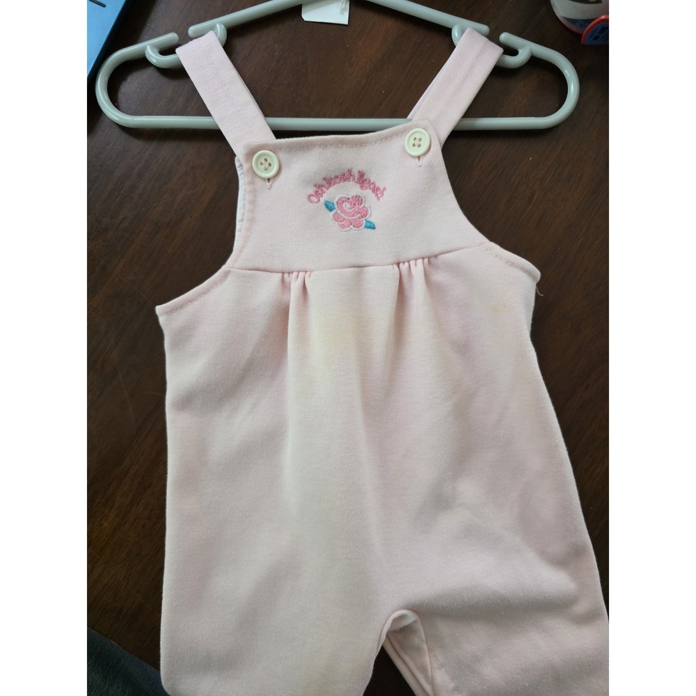 OshKosh B'Gosh Vintage 90s Girls Overalls Size 3T Floral Pink Stemmed White Rose